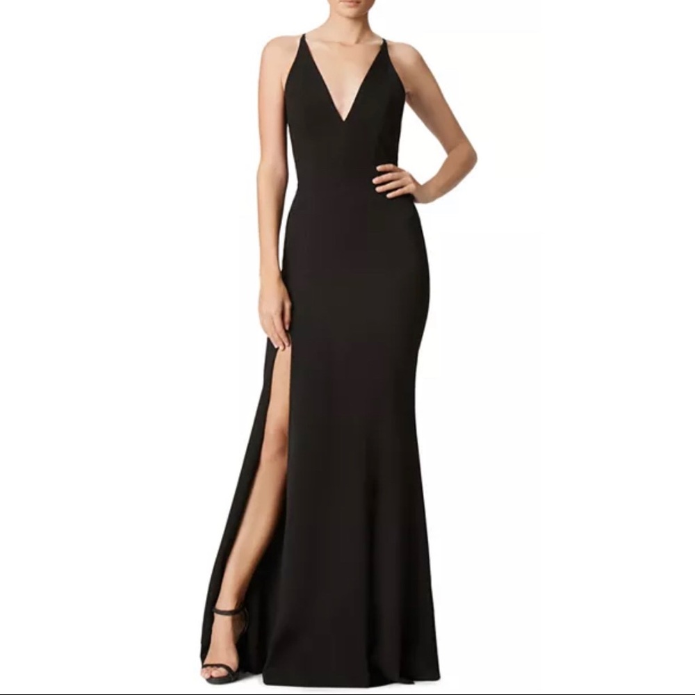 Dress The Populatuon Iris Slit Crepe Gown, Black,  Excellent Condition